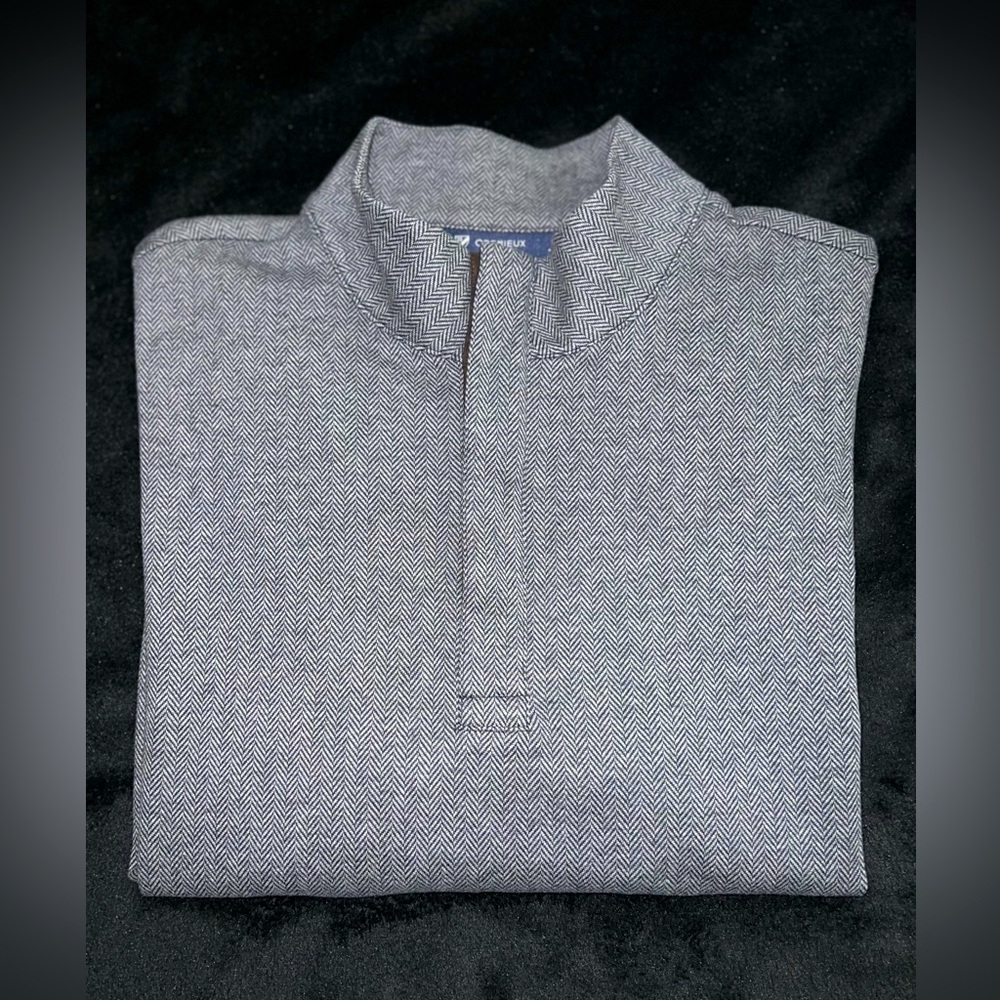Cremieux Collection Men’s 1/4 Zip Pullover Sweater, Gray/Blue, Elbow Patches, LG